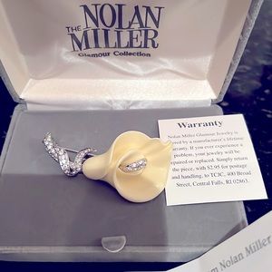 Nolan Miller White & crystal Calla Lily Pin.